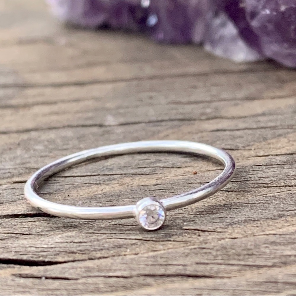 Sterling Silver Minimalist CZ Stacking Ring